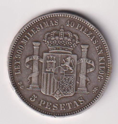 1871 Spain 5 Pesetas - Image 2