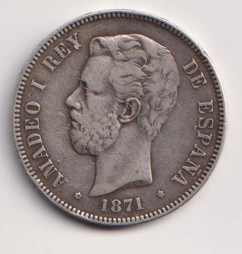 1871 Spain 5 Pesetas
