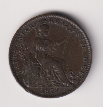 1822 George IV Copper Farthing – Laureate Bust & Britannia, S.3822 - Image 2